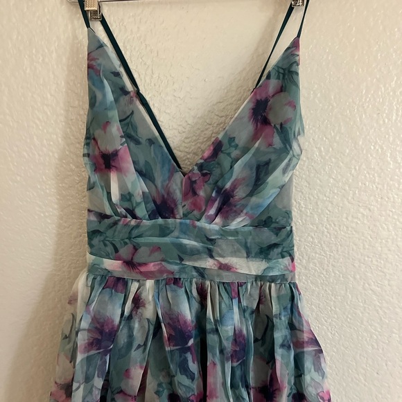 NWOT Romance that Wows Dark Teal Floral Print Organza Maxi Dress - Picture 4 of 5